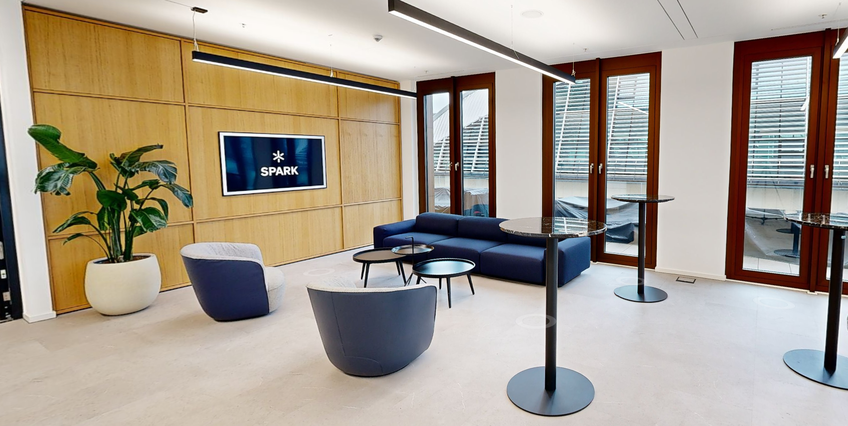 Lounge corner with bar.